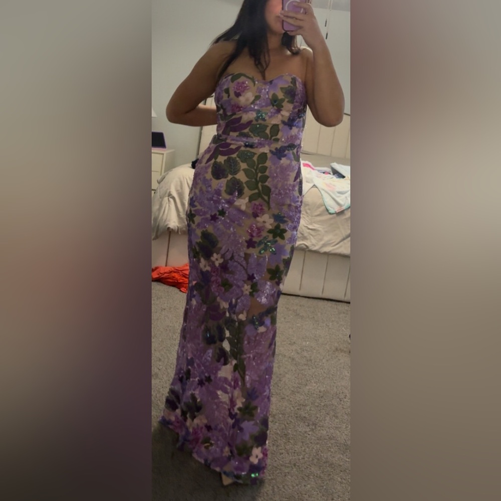 Floral Sequin Dress in Purple and Green